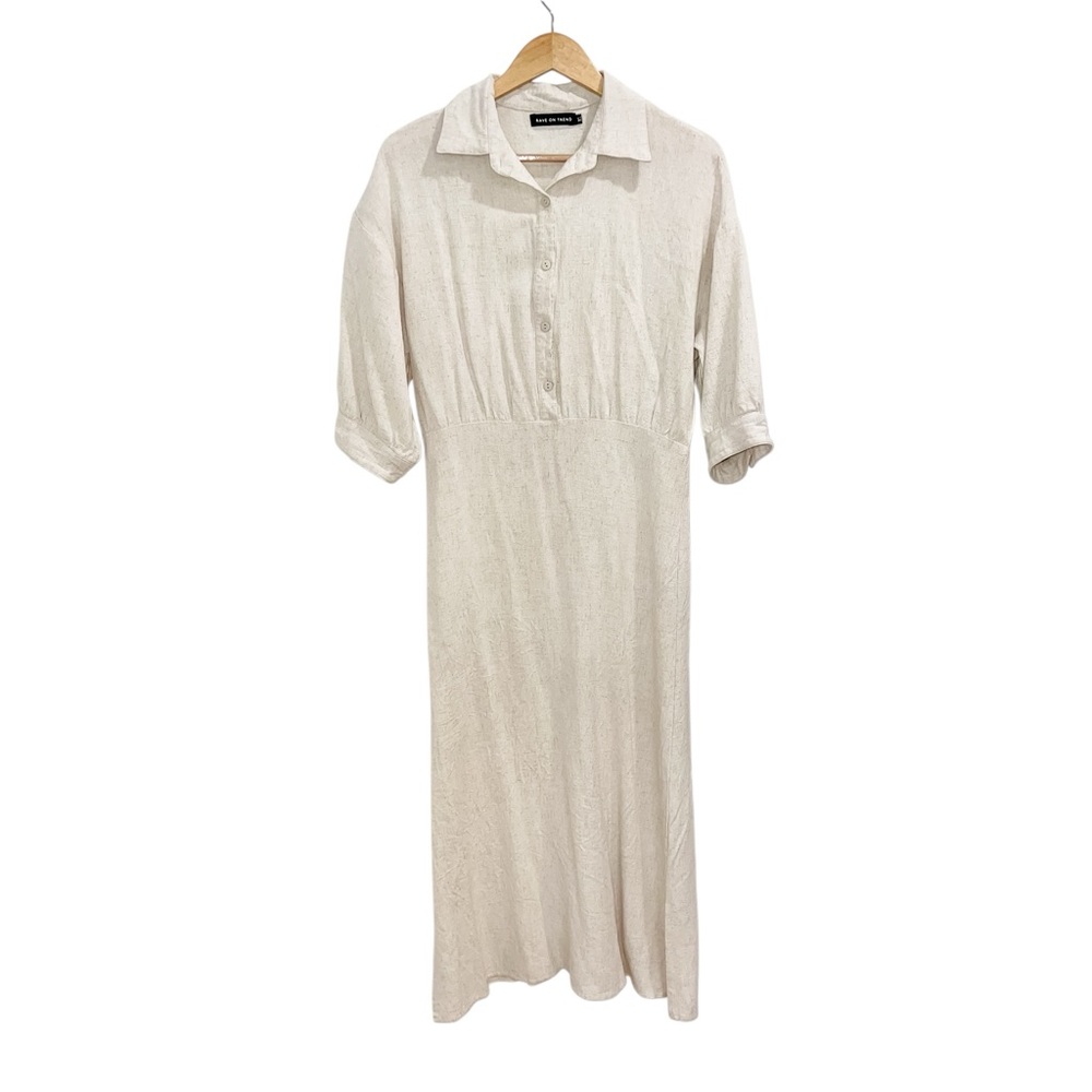 Cream Midi Shirt Dress with Button Front